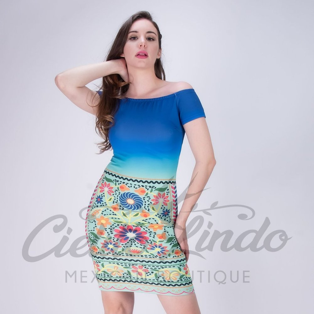 Blue Ombre Bodycon Printed Dress